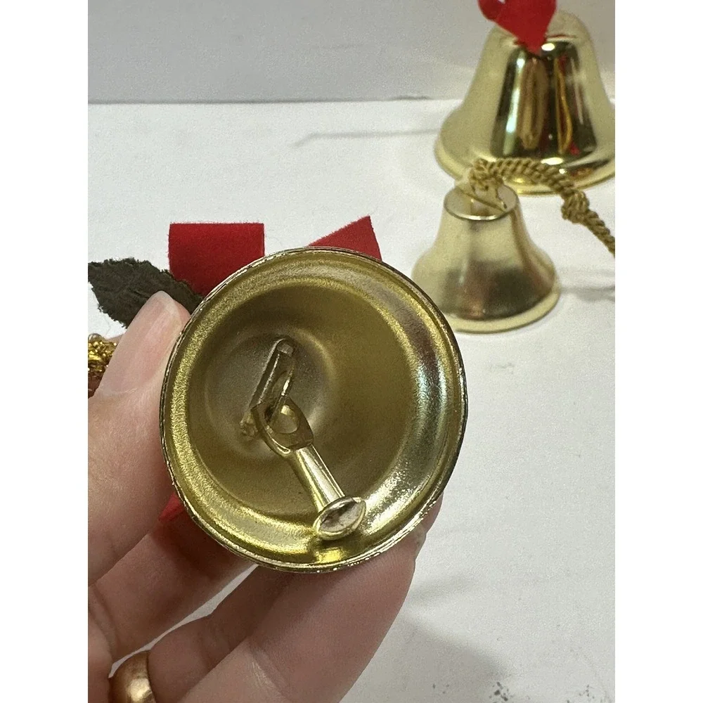 Lot Of 4 Gold Color Rustic Vintage Iron Tin Metal Ornaments Jingle Bells 1980's